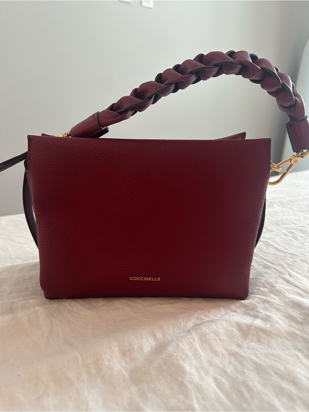 Coccinelle Burgundy Boheme Bag with Braided Handle